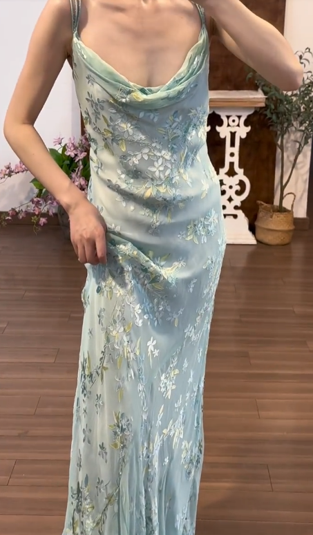 Flora Chiffon Vintage Prom Party Dress Evening Dress Birthday Outfit