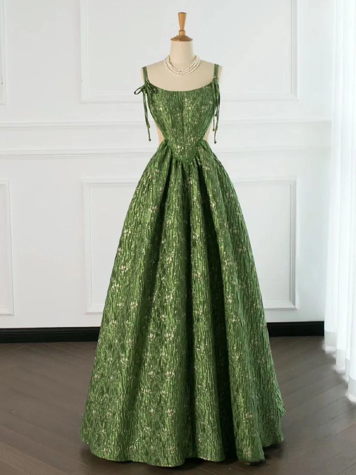 Beautiful Ball Gown Unique Green Long Prom Dress A Line Evening Dress