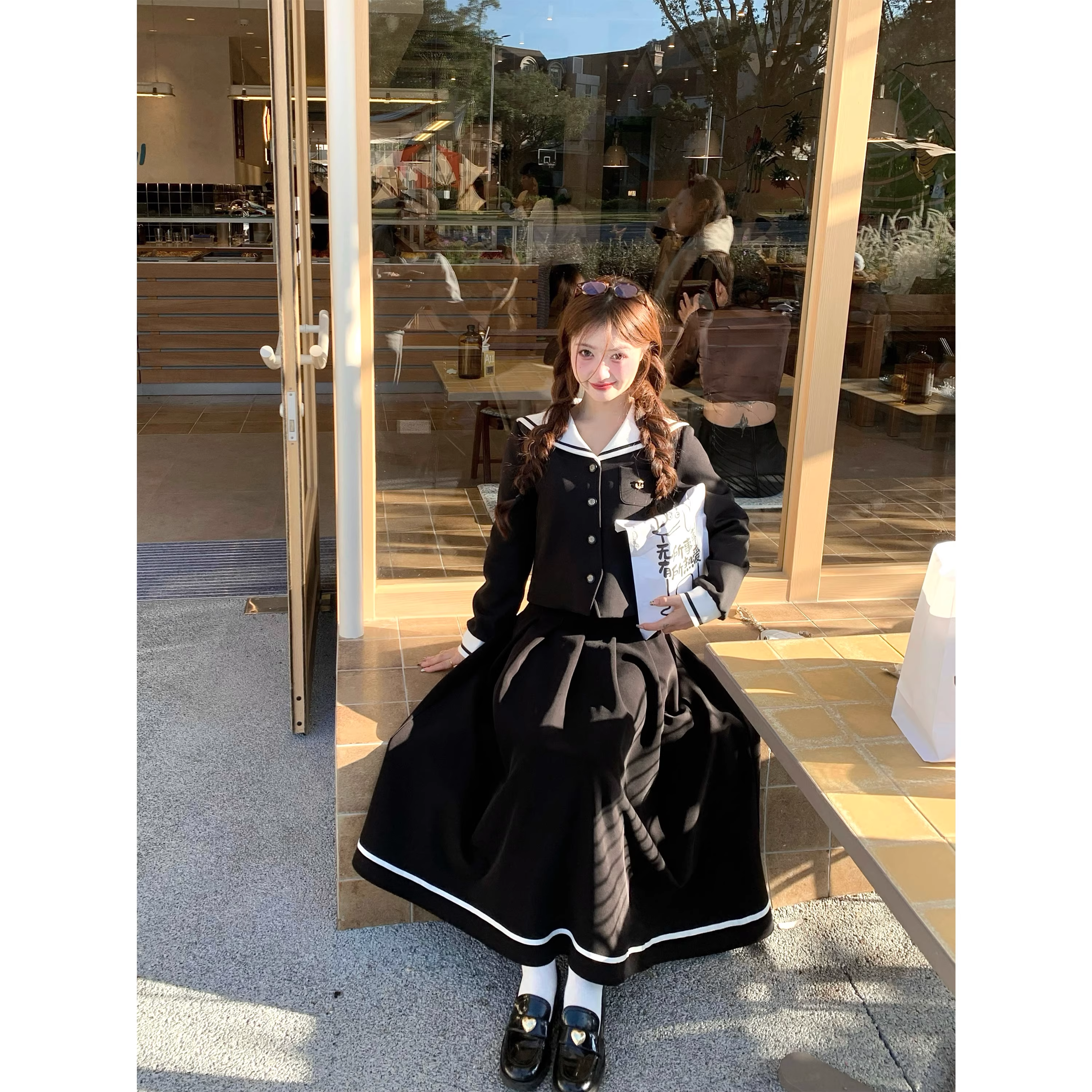 Pleated long skirt suit for autumn and winter A83