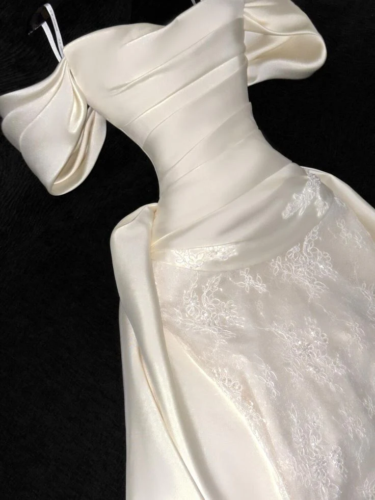 Mermaid Off The Shoulder Satin Lace wedding Dress,Formal Evening Dress