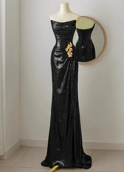 Charming Sequins Burgundy Strapless Long Evening Dress Mermaid Party Dress Prom Dress