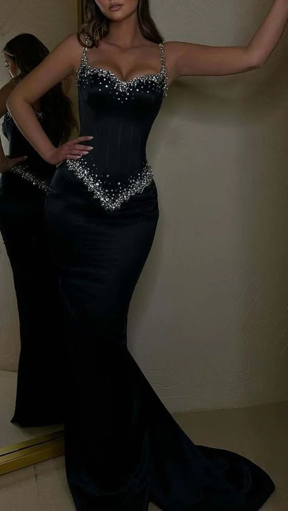 Stylish Red Mermiad Beaded Prom Dress Elegant Party Evening Gown