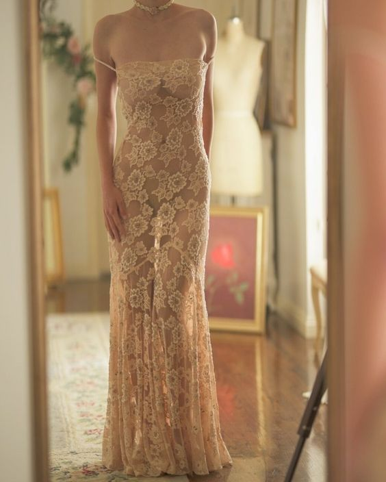 New Arrival Sexy Straps Mermaid Long Prom Dress Floral Lace Evening Dress