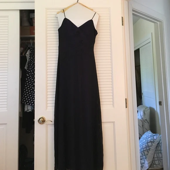 Luxurious Navy Blue Beaded Evening Dress Spaghetti Straps V Neck Prom Party Gown