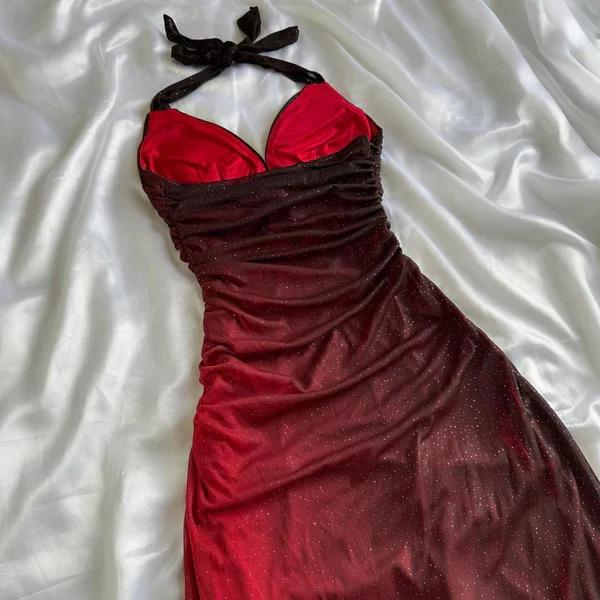 Charming Halter Ombre Red Chiffon Long Prom Dress Party Evening Gown