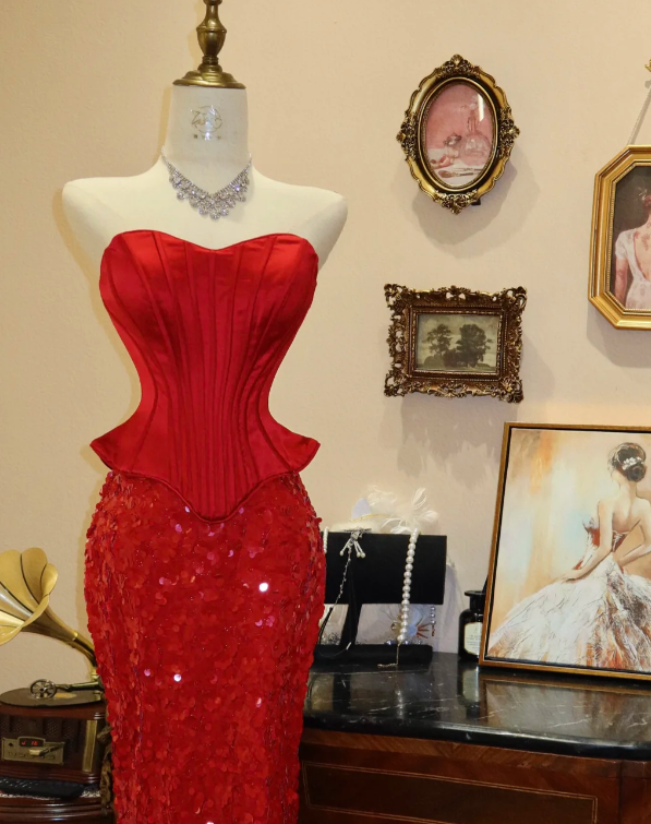 Red Mermaid Prom Party Dress Sexy Evening Dress 21st Birthday Outfit