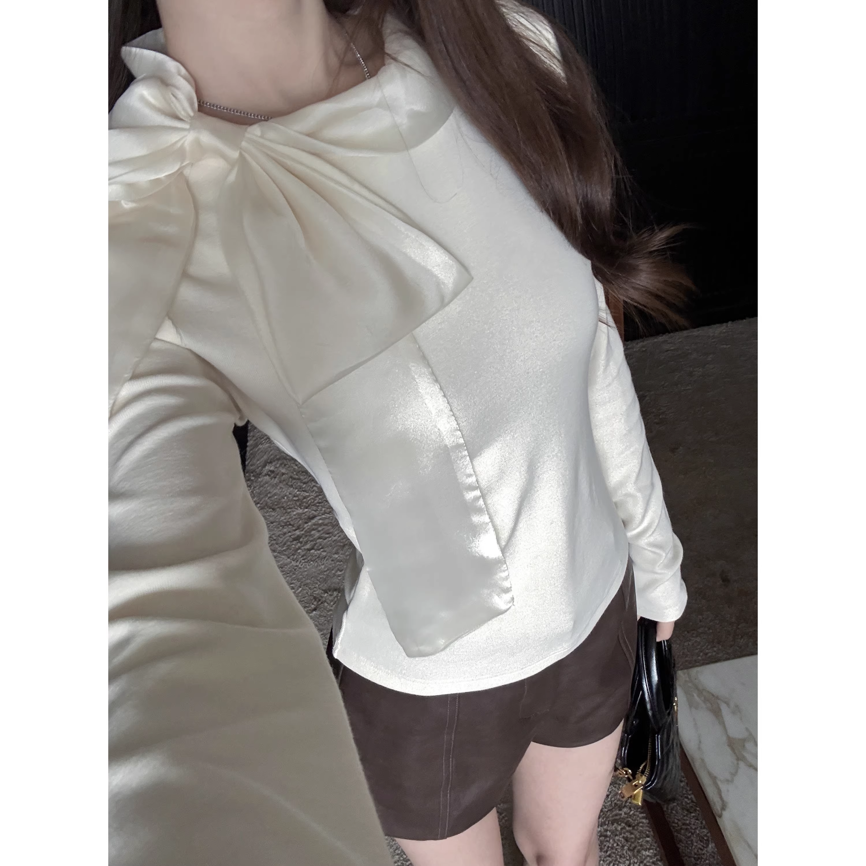 Bow-knit slim-fit base layer top for autumn and winter A72