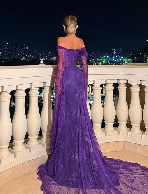 Classy Purple Lace Mermaid Evening Dress Long Party Prom Dress