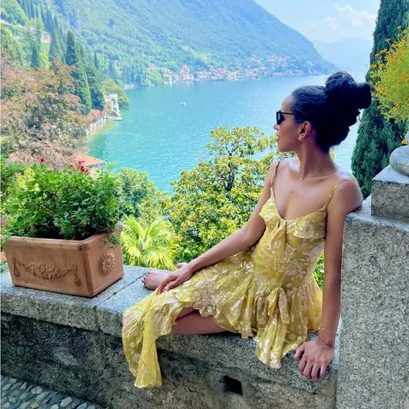 Unique Spaghetti Straps Lemon Yellow Tiered Long Prom Dress Sexy Party Evening Gown