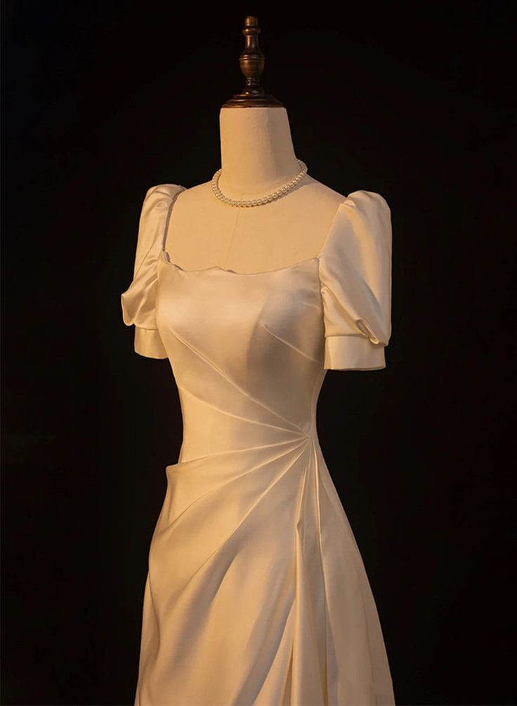 Beautiful Long A Line Evening Dress White Satin Wedding Prom Dress Party Gown