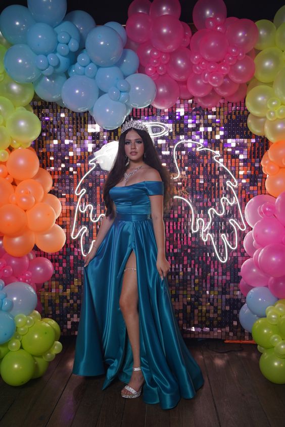 Off The Shoulder Satin Long Prom Dress Senior High School Formal Dress