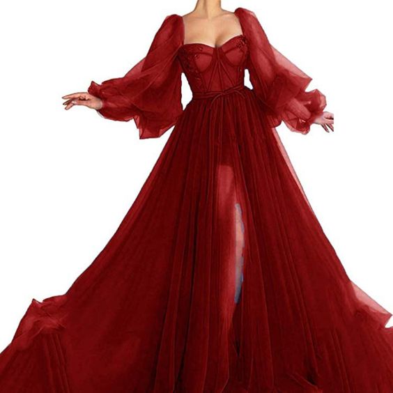 Women's Off-shoulder Long Sleeve Dress Large Swing Evening Dresses Red