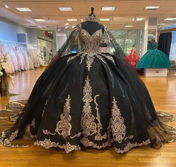 Black Tulle Lace Ball Gown Princess Dress Charming Sweet 16 Dress