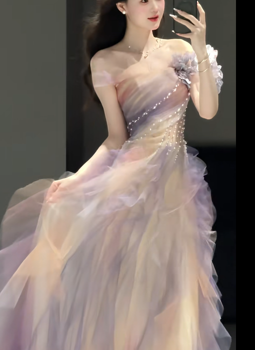 Gradient Pink Lilac Tulle Prom Party Dress Evening Dress Birthday Outfit