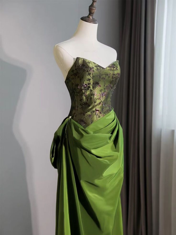 Vintage Green Sweetheart Prom Dress Strapless Mermaid Evening Dress Party Gown