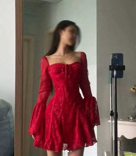 Charming Red Sweatheart Neck Lace A Line Homecoming Dress