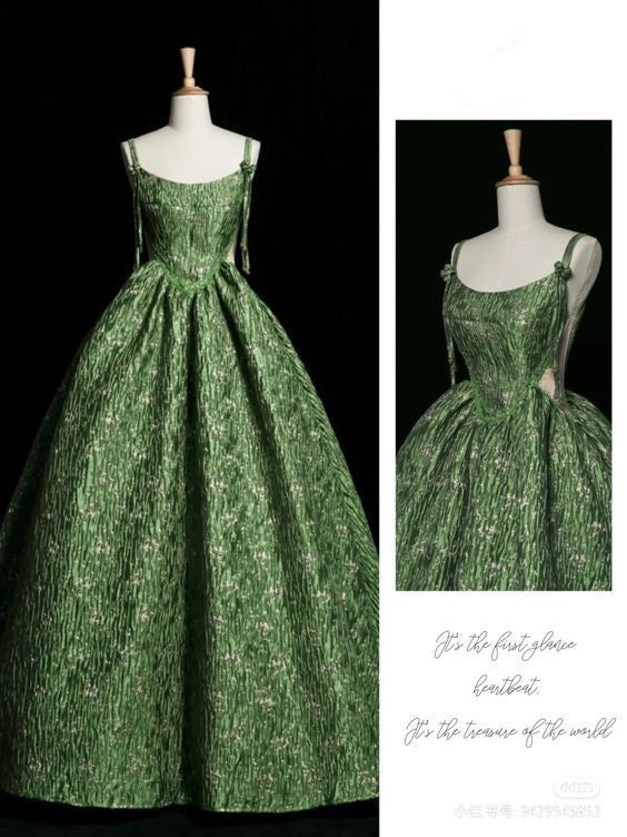 Beautiful Ball Gown Unique Green Long Prom Dress A Line Evening Dress