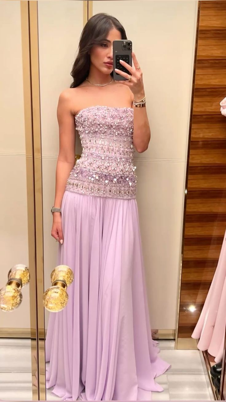 Lilac Strapless Long Prom Dresses Party Dress 20th Birthday Outfits