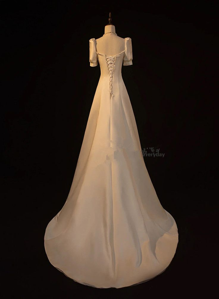 Beautiful Long A Line Evening Dress White Satin Wedding Prom Dress Party Gown