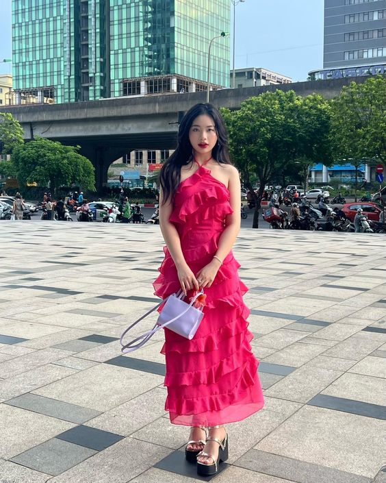 Sheath Halter Sleeveless Pink Chiffon Prom Dress 22th Birthday Outfit