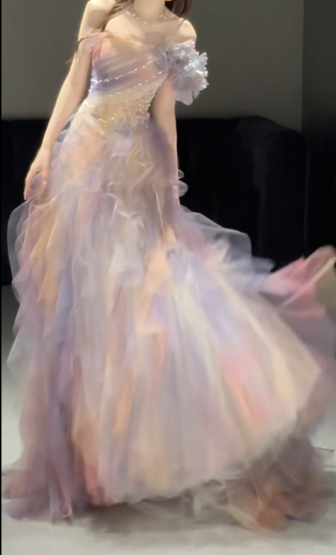 Gradient Pink Lilac Tulle Prom Party Dress Evening Dress Birthday Outfit