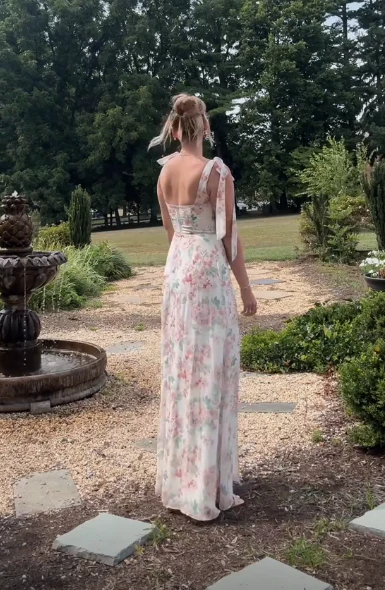 Beautiful Chiffon Print A Line Prom Dress Formal Party Evening Dress