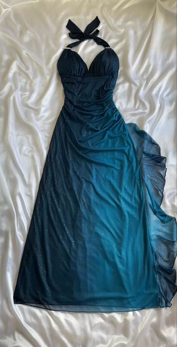 Shiny Halter Chiffon Dark Teal Prom Dress New Arrive Long Party Evening Gown