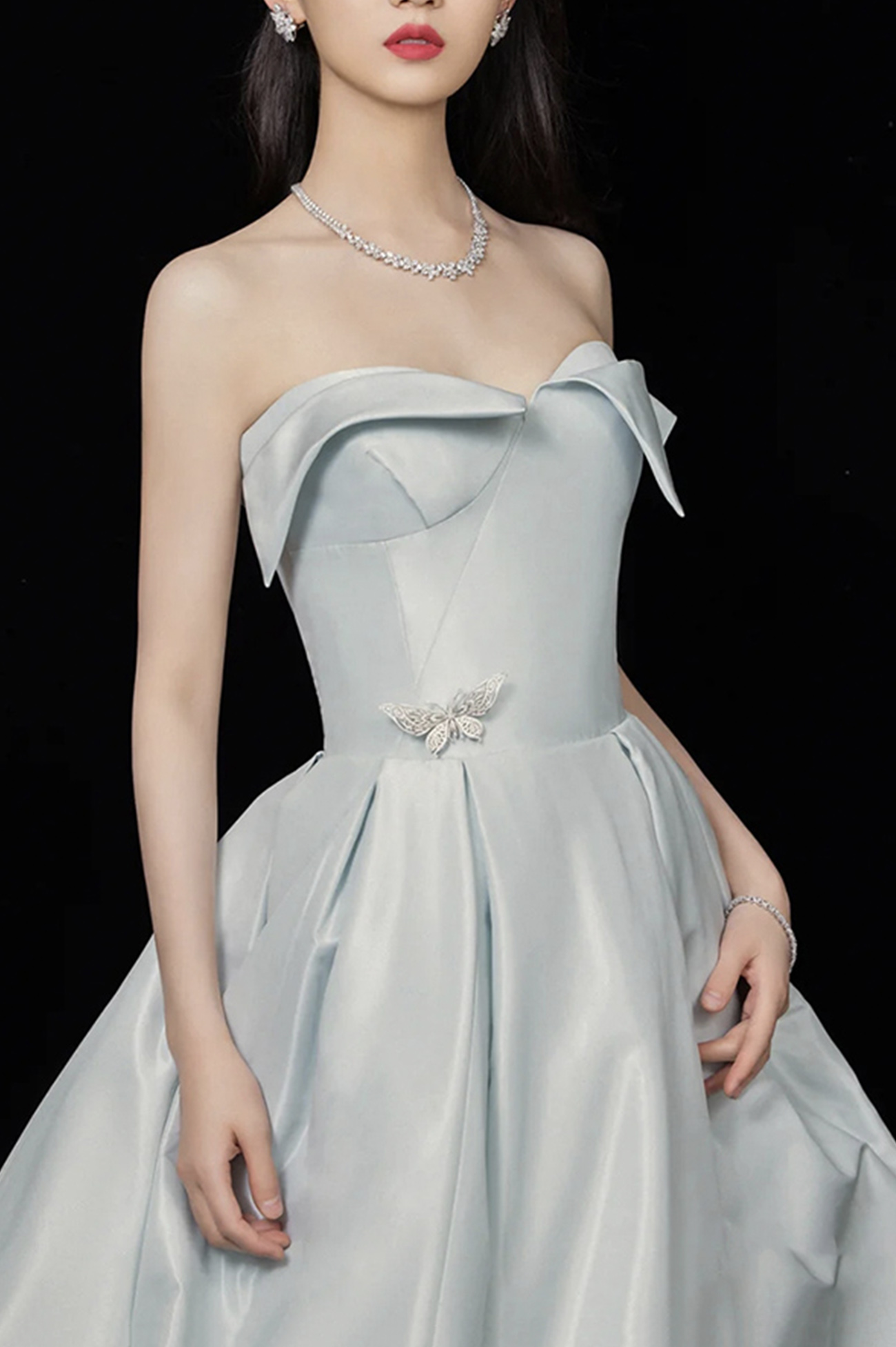 Blue Satin Long Prom Dress Elegant Evening Dress