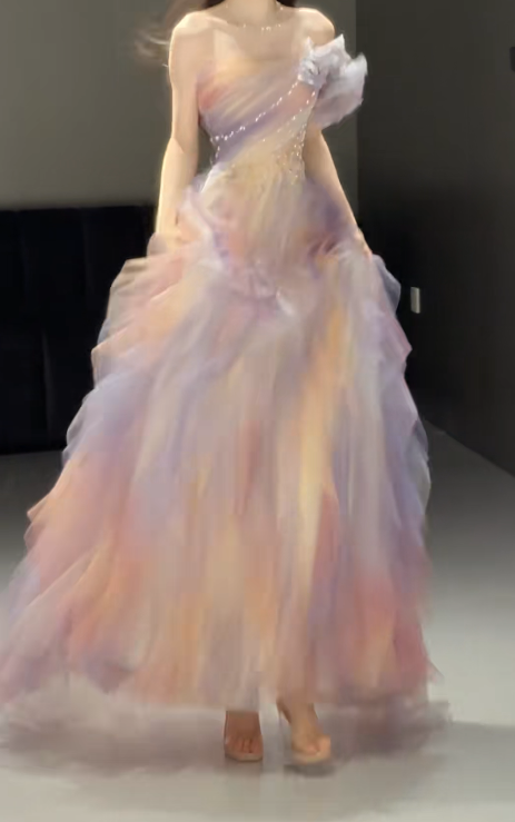 Gradient Pink Lilac Tulle Prom Party Dress Evening Dress Birthday Outfit