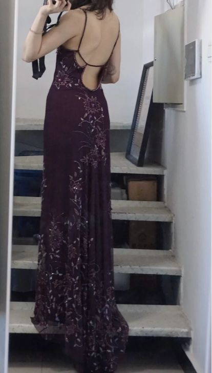 Beaded Purple Spaghetti Straps Long Prom Dress Sexy 21st Birthday Outfit