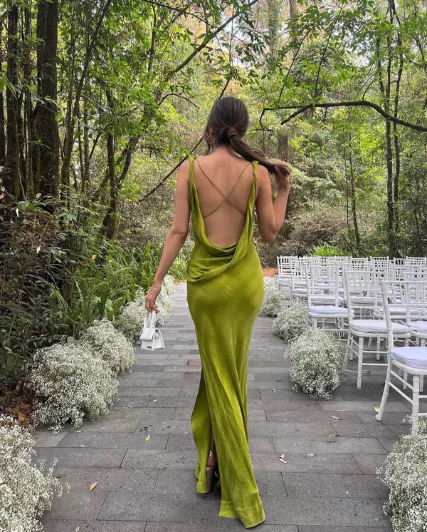 Chic Print Long Prom Dress Sexy Backless Evening Dress