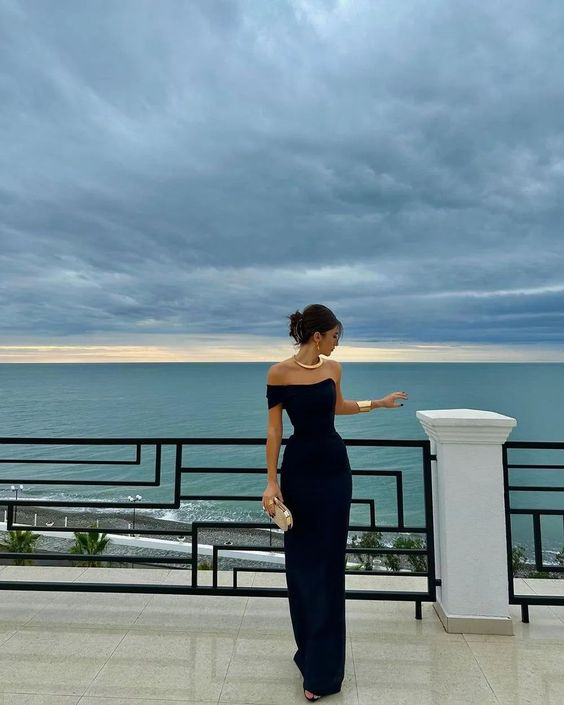Elegant One Shoulder Sheath Prom Dress Black Satin Long Party Evening Gown