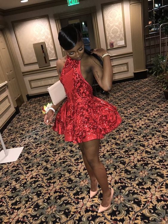 Backless Short Homecoming Dresses for Black Girls Sequins African Graduation Dress Mini Cocktail Party Dress