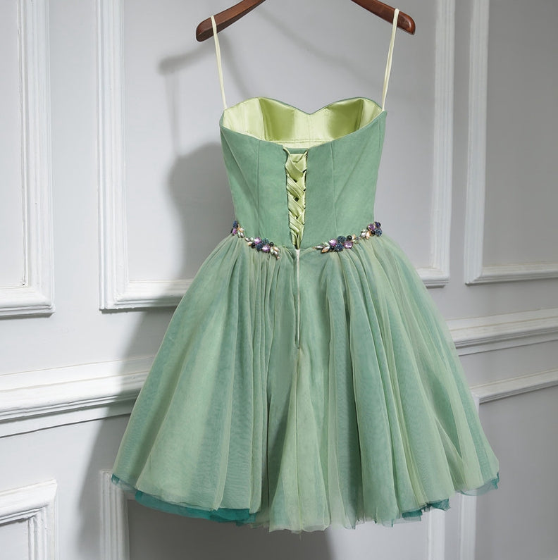 Cute green sweetheart neck homecoming dress