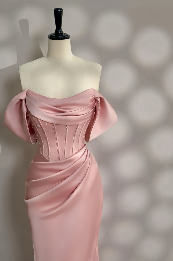 Elegant Pink Off The Shoulder Pearls Beading Party Evening Gown Mermaid Prom Dress
