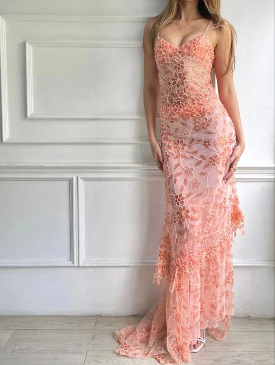 Gorgeous Pink Lace Beading Mermaid Evening Dress Party Prom Dress