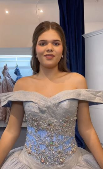 A Line Light Blue Off The Shoulder Quinceanera Dress Ball Gown