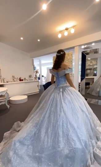 A Line Light Blue Off The Shoulder Quinceanera Dress Ball Gown