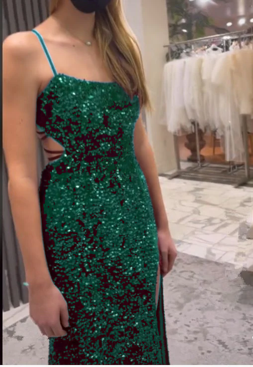 Long Evening Dresses Mermaid Sequins Prom Dress with Silt