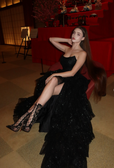 Multi-layer Shiny Elegant Dresses for Women,Luxury Party Dress,Black Prom Dress