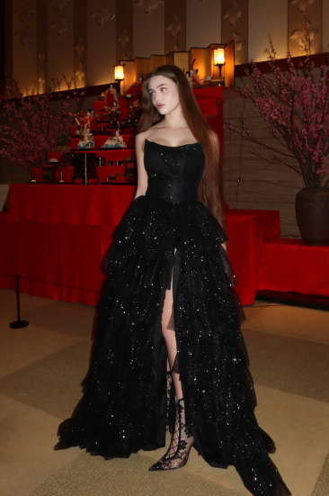 Multi-layer Shiny Elegant Dresses for Women,Luxury Party Dress,Black Prom Dress