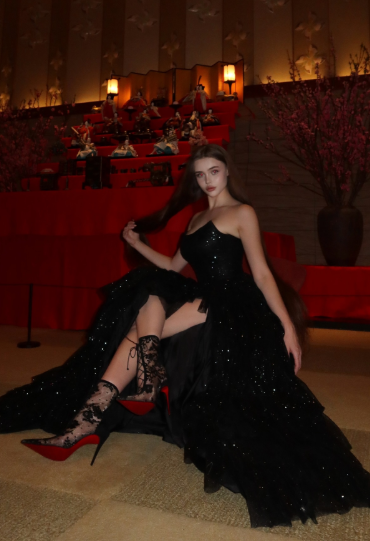 Multi-layer Shiny Elegant Dresses for Women,Luxury Party Dress,Black Prom Dress