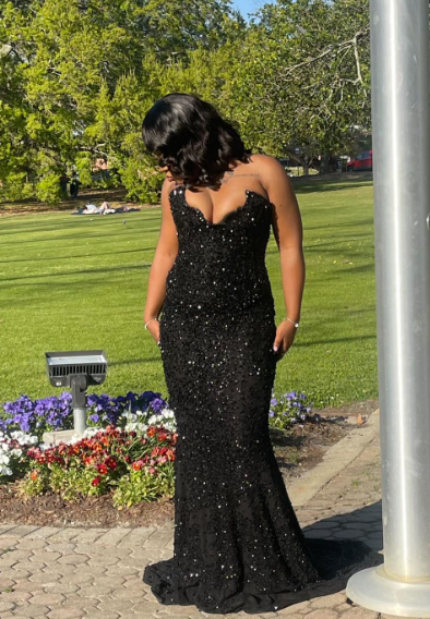 Black Strapless Mermaid Long Prom Dress Evening Gown