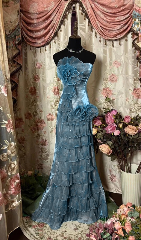 Green Strapless Long Prom Dress,Long Evening Gowns