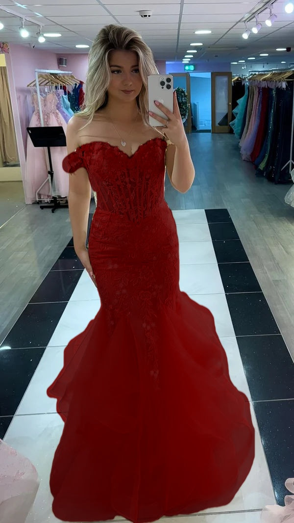 Yellow Mermaid Lace Evening Prom Dress, Long Party Formal Dresses