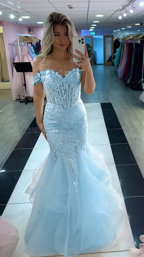 Yellow Mermaid Lace Evening Prom Dress, Long Party Formal Dresses