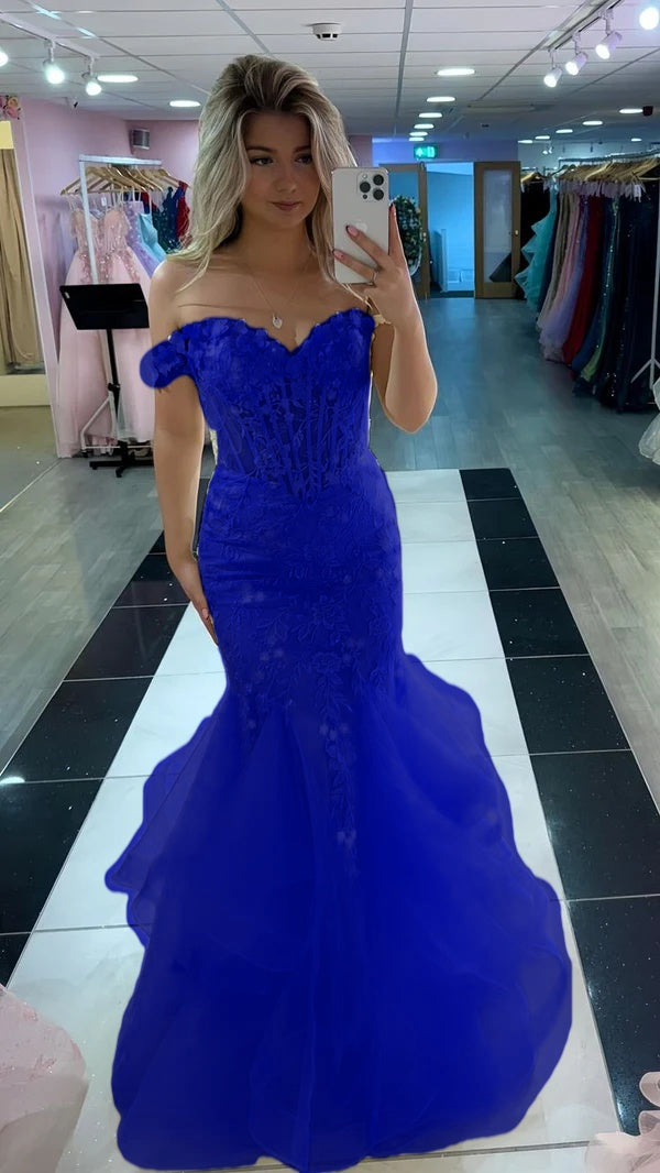 Yellow Mermaid Lace Evening Prom Dress, Long Party Formal Dresses