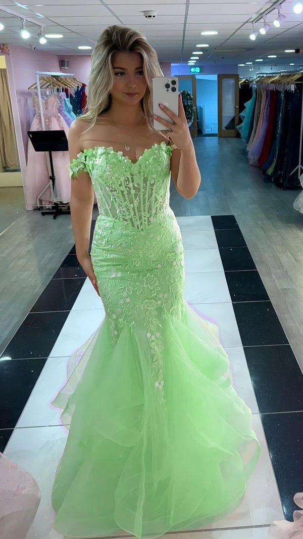 Yellow Mermaid Lace Evening Prom Dress, Long Party Formal Dresses