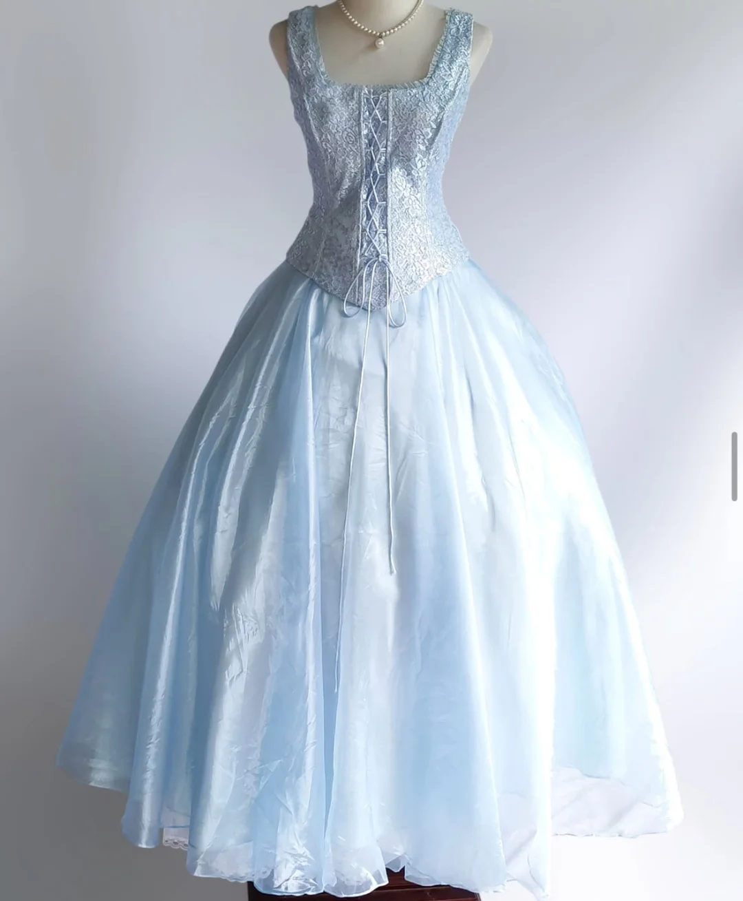 Light Blue Tulle Lace Long Prom Dresses Evening Party Dress
