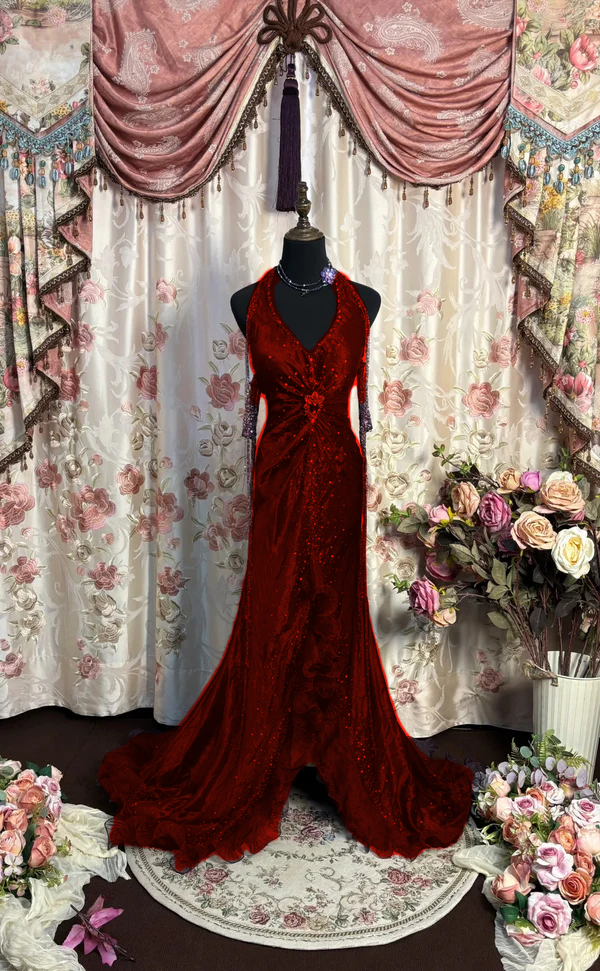 Grape Halter Prom Dresses Long Evening Party Dress